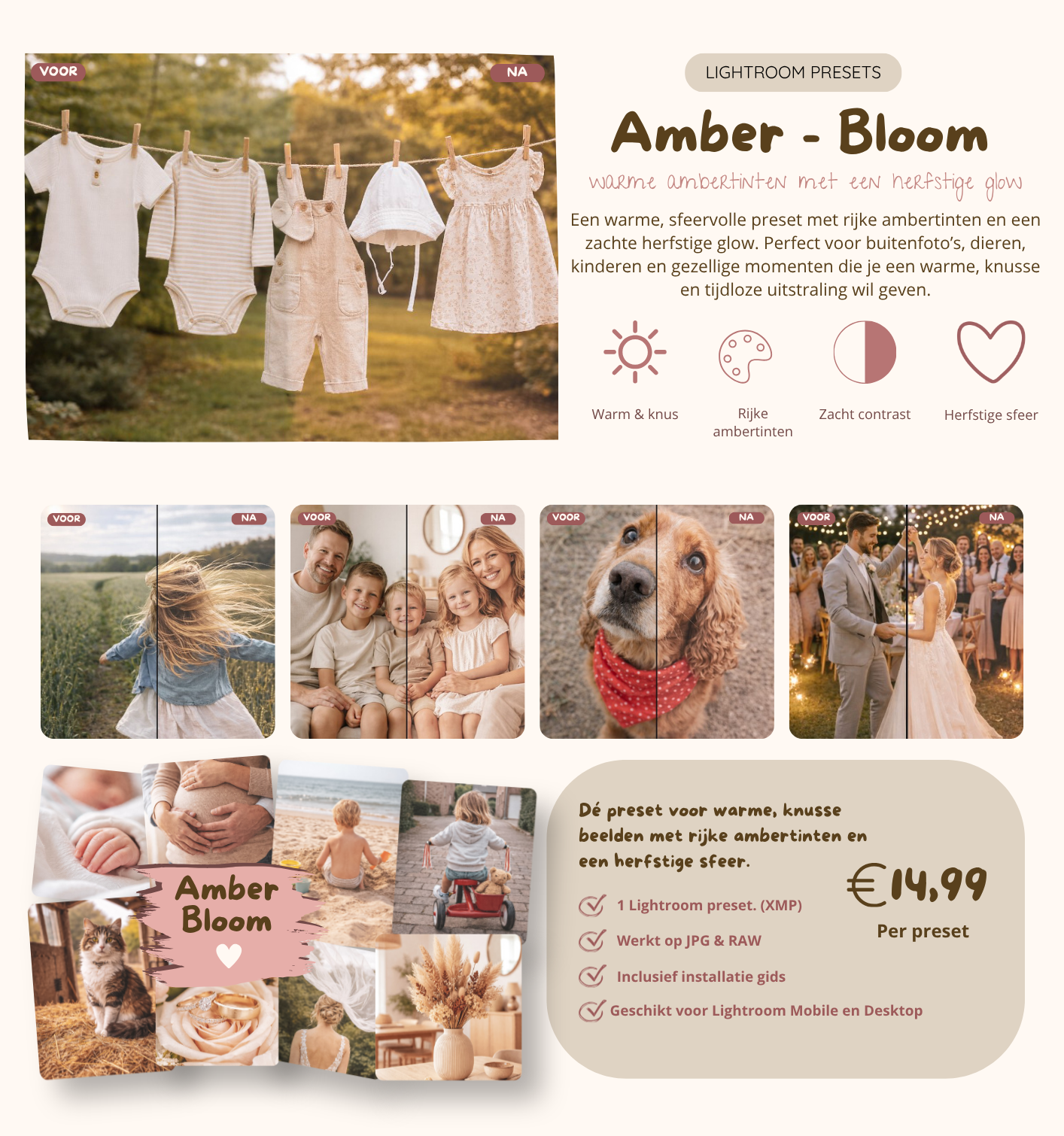 Amber Bloom Lightroom preset — voor en na voorbeeld