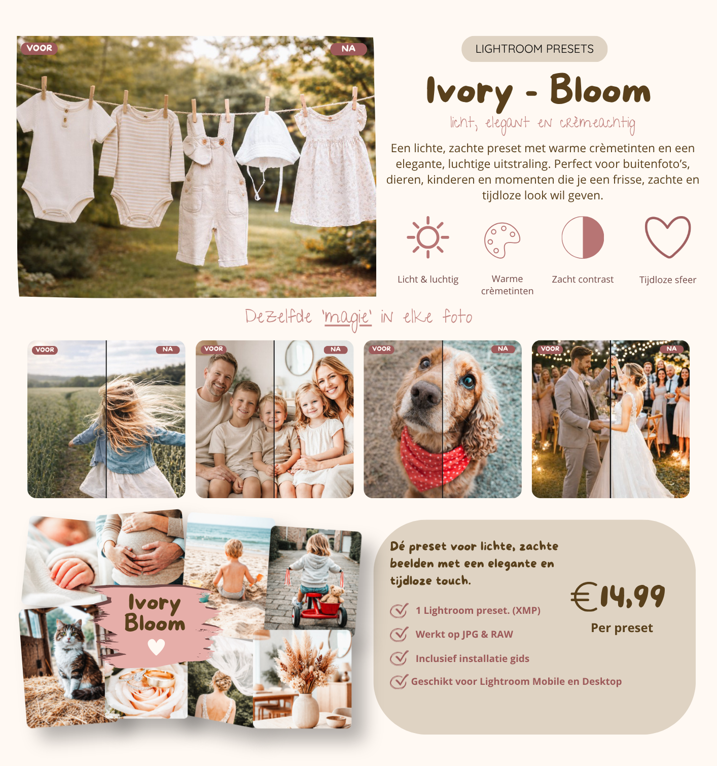 Ivory Bloom Lightroom preset — voor en na voorbeeld