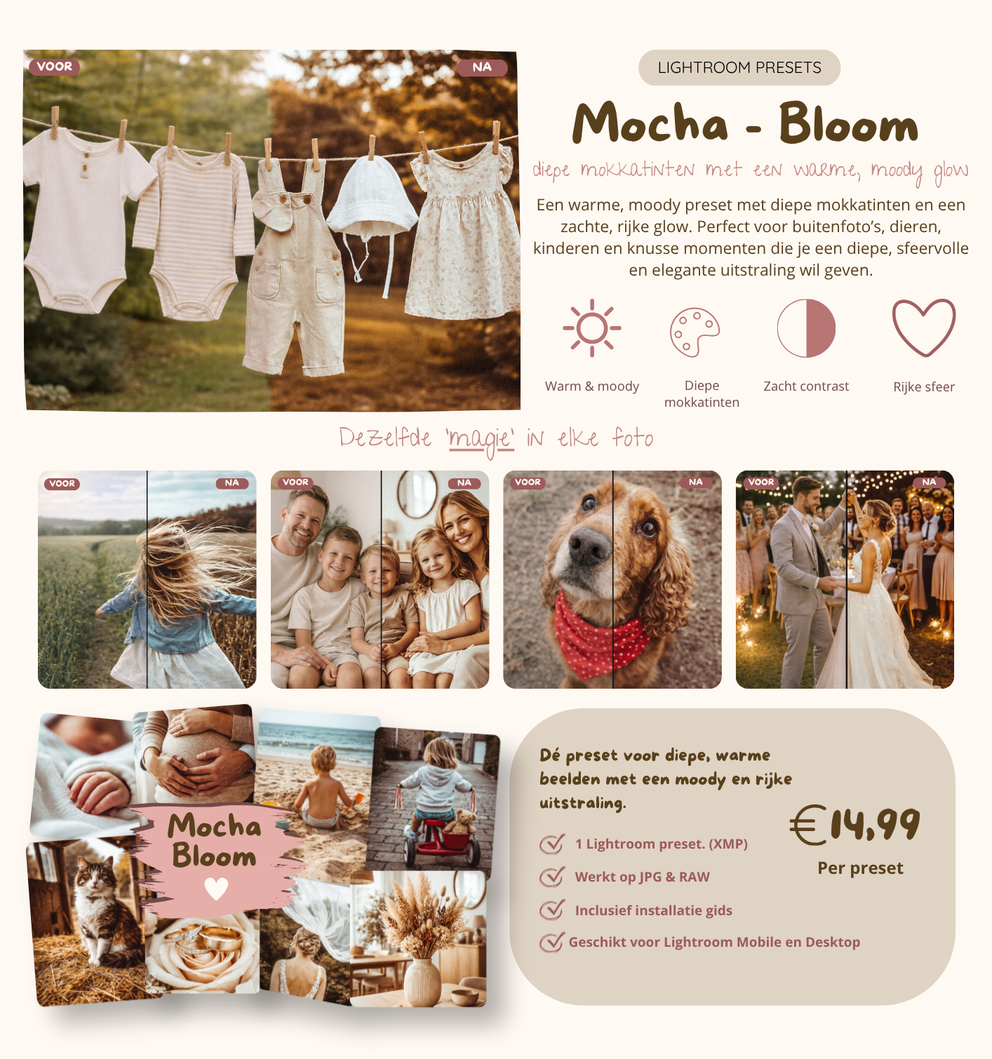Mocha Bloom Lightroom preset — voor en na voorbeeld