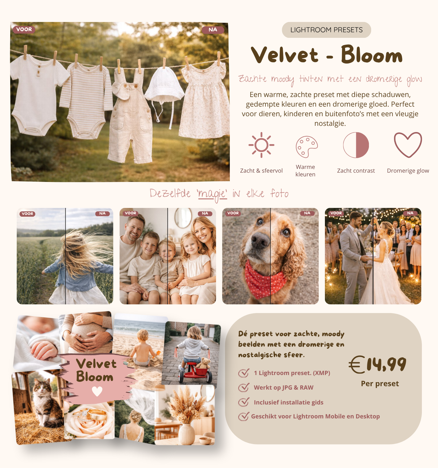Velvet Bloom Lightroom preset — voor en na voorbeeld